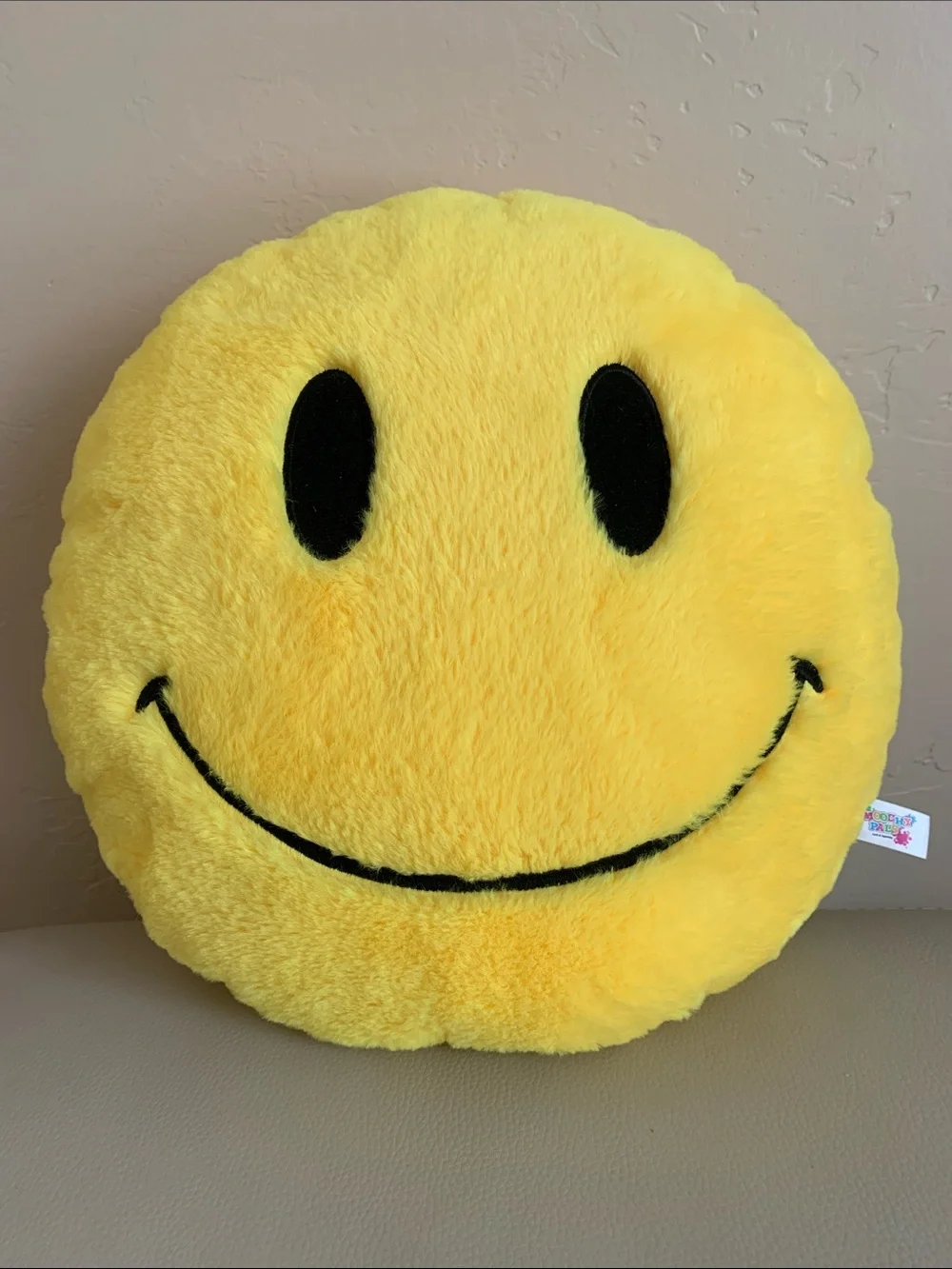 14” Yellow Smiley Face Plush Stuffed Pillow Toy